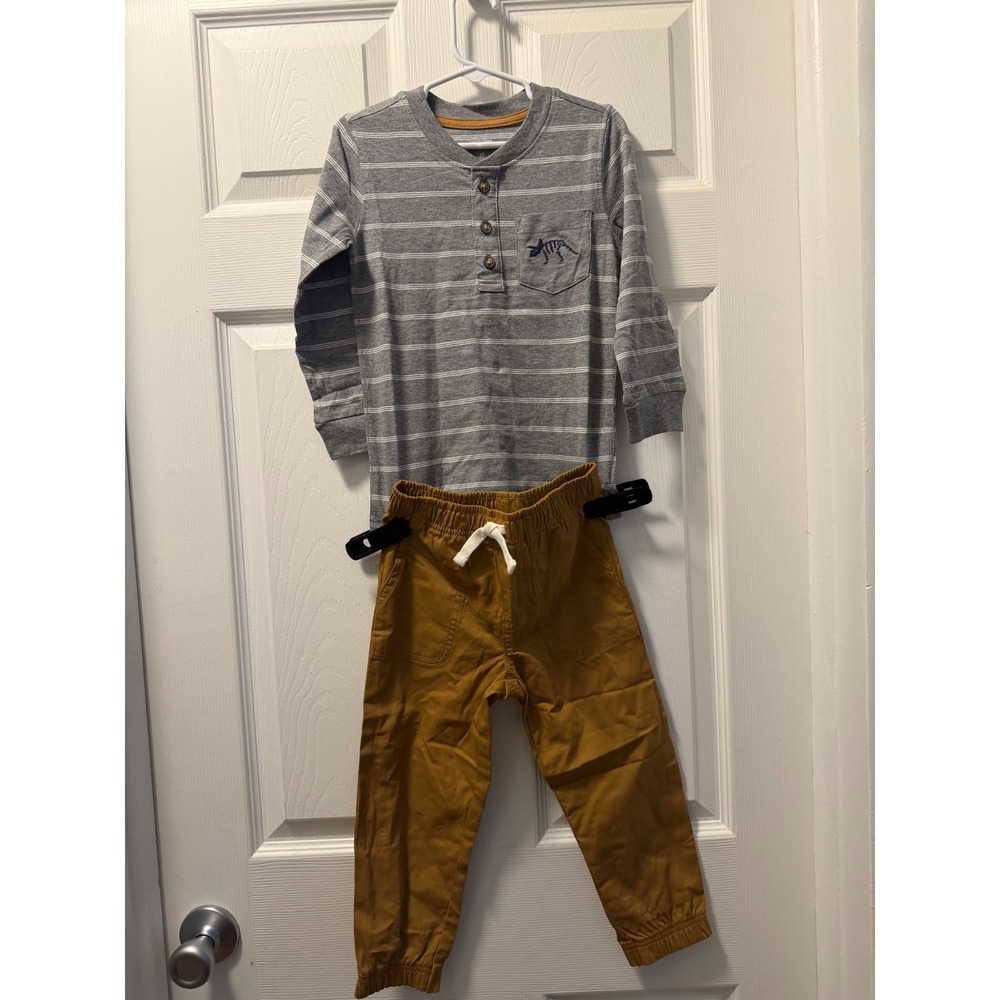 Simple Joys by Carters Boys 3T Outfit‎ Set Striped Henley Dinosaur Shirt Joggers